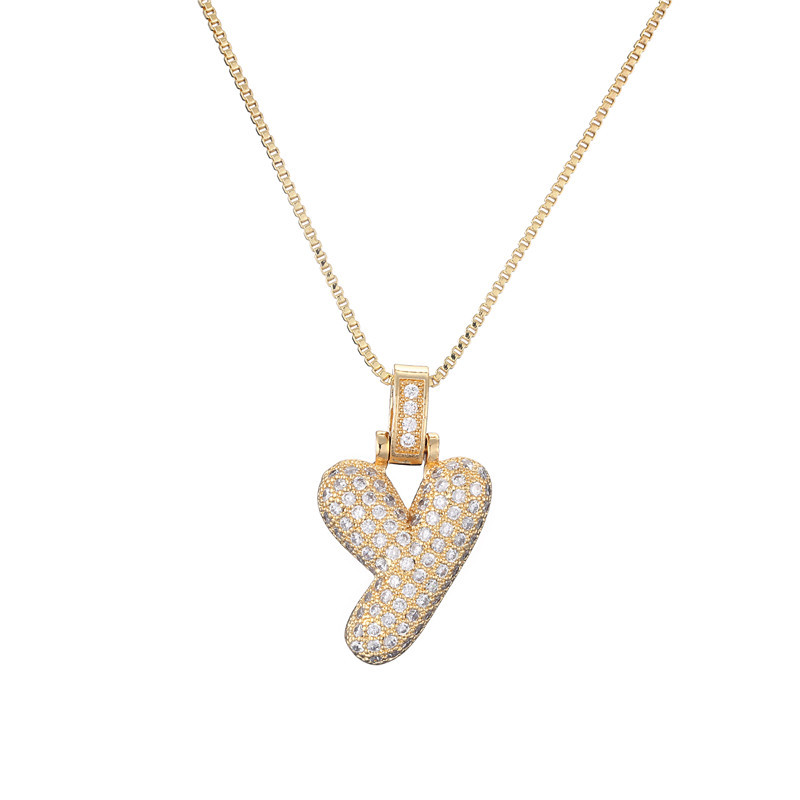 14k Gold-Plated Initial Necklace with Zircon Accents – Dazzling Bubble Letter Design - Velora