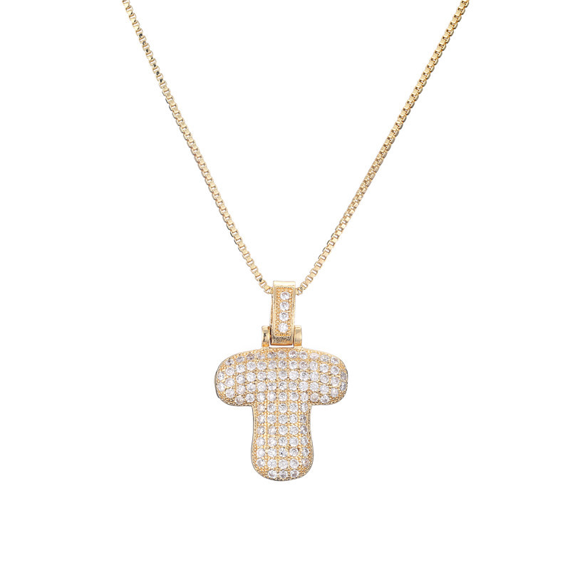 14k Gold-Plated Initial Necklace with Zircon Accents – Dazzling Bubble Letter Design - Velora