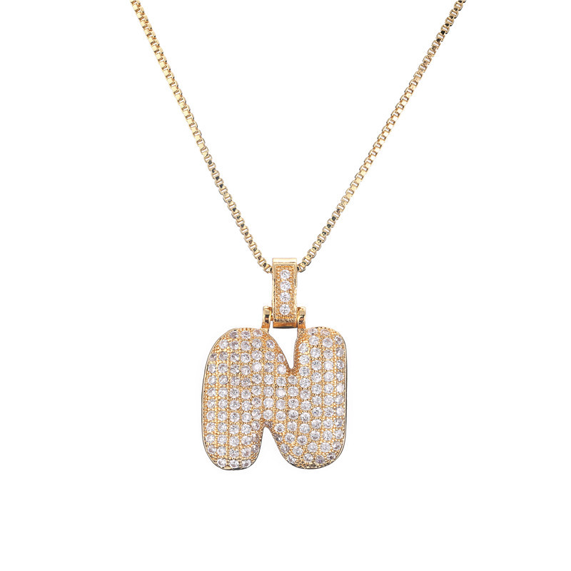 14k Gold-Plated Initial Necklace with Zircon Accents – Dazzling Bubble Letter Design - Velora