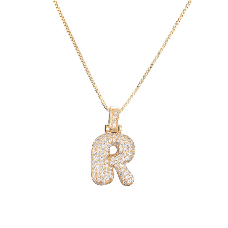 14k Gold-Plated Initial Necklace with Zircon Accents – Dazzling Bubble Letter Design - Velora