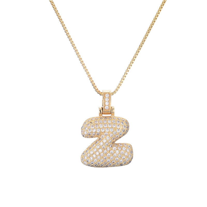 14k Gold-Plated Initial Necklace with Zircon Accents – Dazzling Bubble Letter Design - Velora