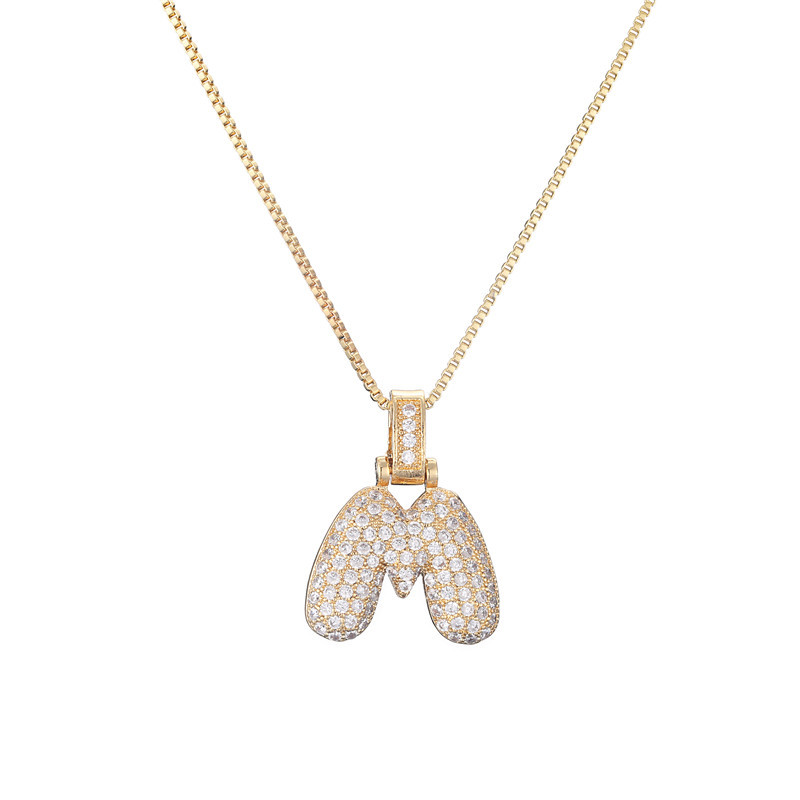 14k Gold-Plated Initial Necklace with Zircon Accents – Dazzling Bubble Letter Design - Velora