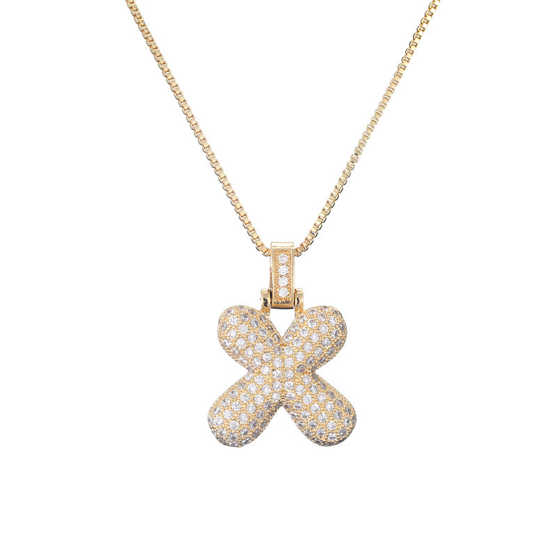 14k Gold-Plated Initial Necklace with Zircon Accents – Dazzling Bubble Letter Design - Velora