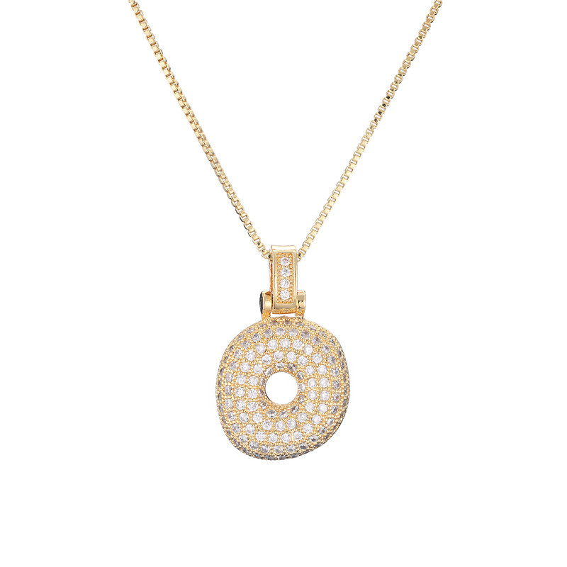 14k Gold-Plated Initial Necklace with Zircon Accents – Dazzling Bubble Letter Design - Velora