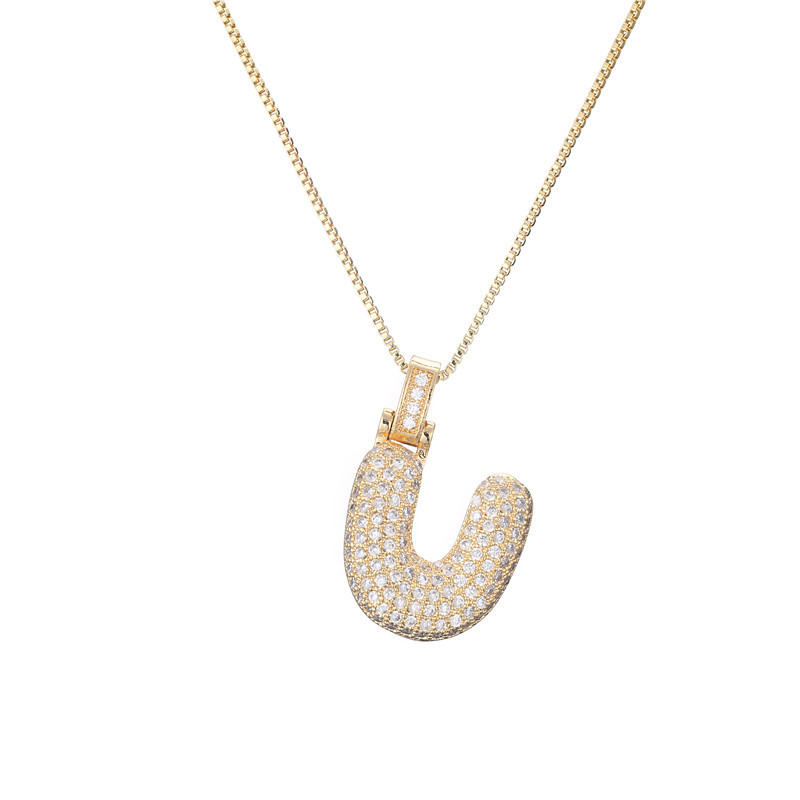 14k Gold-Plated Initial Necklace with Zircon Accents – Dazzling Bubble Letter Design - Velora