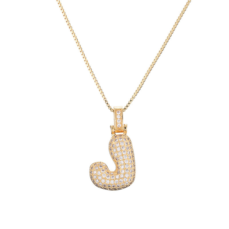 14k Gold-Plated Initial Necklace with Zircon Accents – Dazzling Bubble Letter Design - Velora
