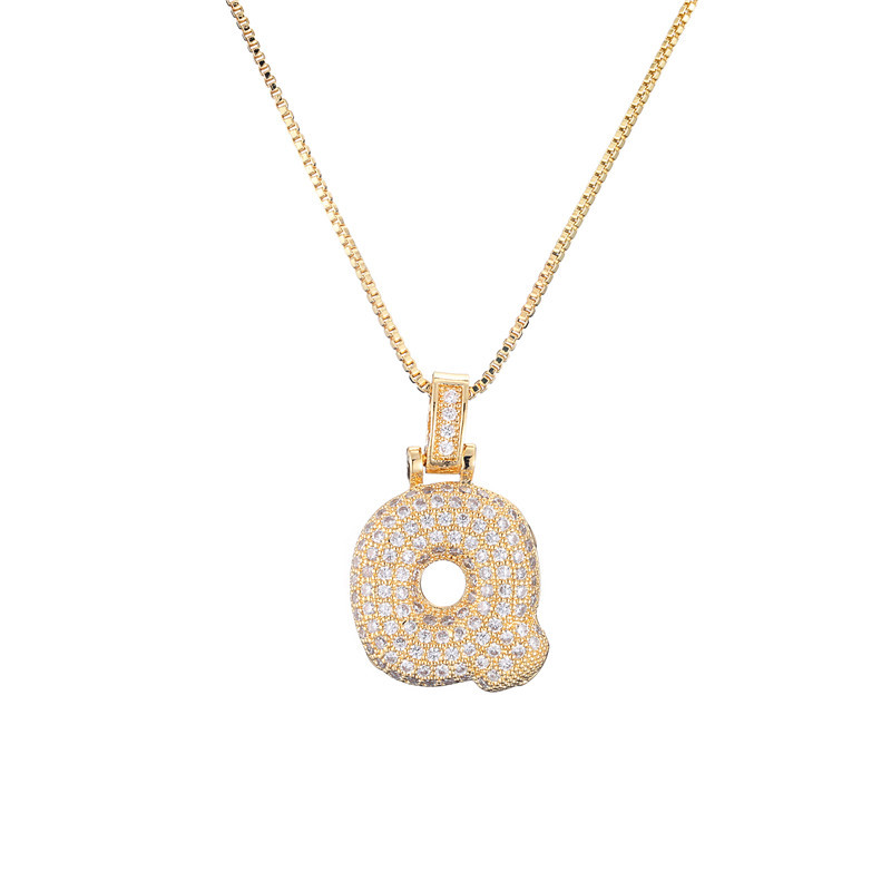 14k Gold-Plated Initial Necklace with Zircon Accents – Dazzling Bubble Letter Design - Velora