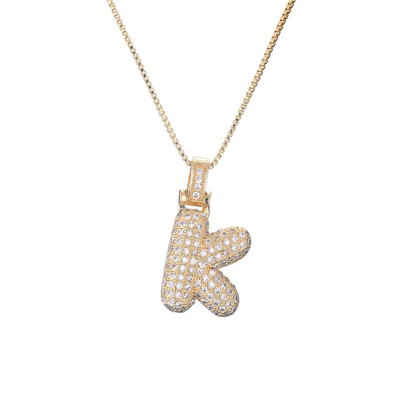 14k Gold-Plated Initial Necklace with Zircon Accents – Dazzling Bubble Letter Design - Velora