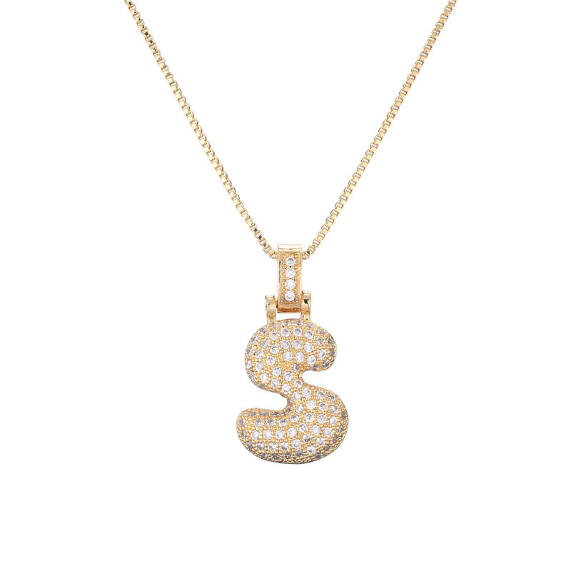 14k Gold-Plated Initial Necklace with Zircon Accents – Dazzling Bubble Letter Design - Velora