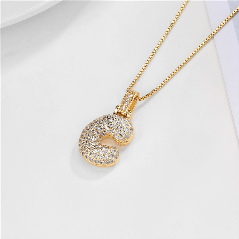 14k Gold-Plated Initial Necklace with Zircon Accents – Dazzling Bubble Letter Design - Velora