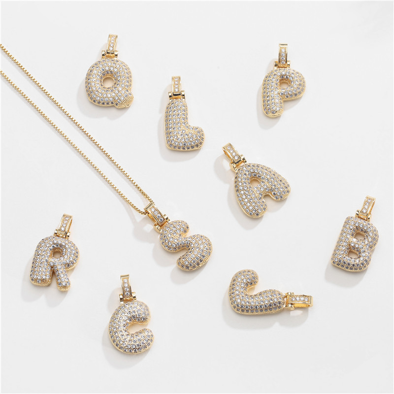 14k Gold-Plated Initial Necklace with Zircon Accents – Dazzling Bubble Letter Design - Velora