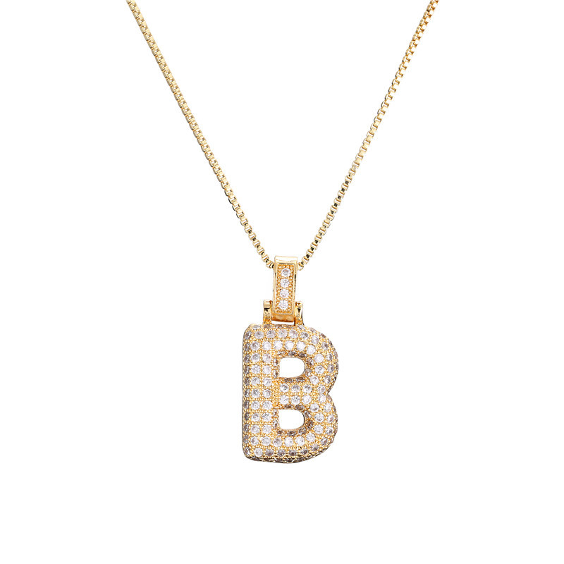 14k Gold-Plated Initial Necklace with Zircon Accents – Dazzling Bubble Letter Design - Velora