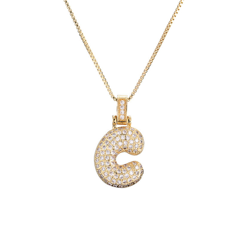 14k Gold-Plated Initial Necklace with Zircon Accents – Dazzling Bubble Letter Design - Velora