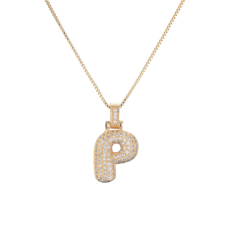 14k Gold-Plated Initial Necklace with Zircon Accents – Dazzling Bubble Letter Design - Velora