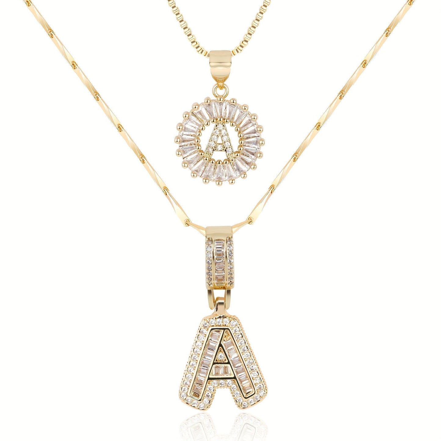 14k Gold-Plated Layered Necklace Set with Diamond Initial Pendants – Elegant Jewelry for Personal Style - Velora