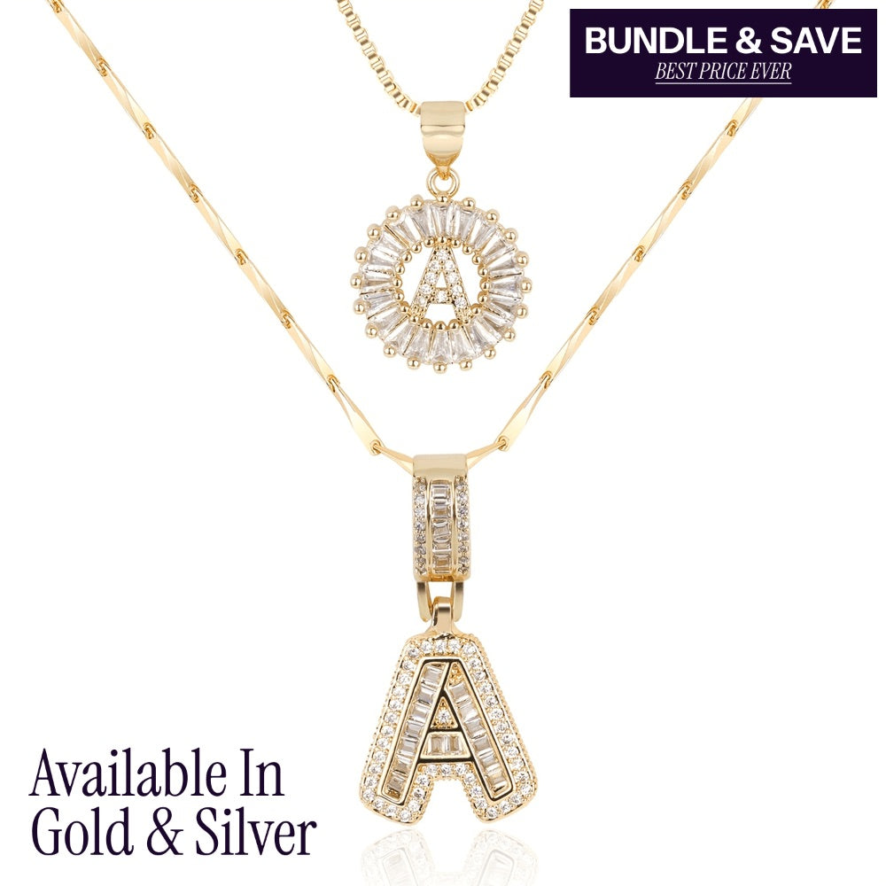 14k Gold-Plated Layered Necklace Set with Diamond Initial Pendants – Elegant Jewelry for Personal Style - Velora
