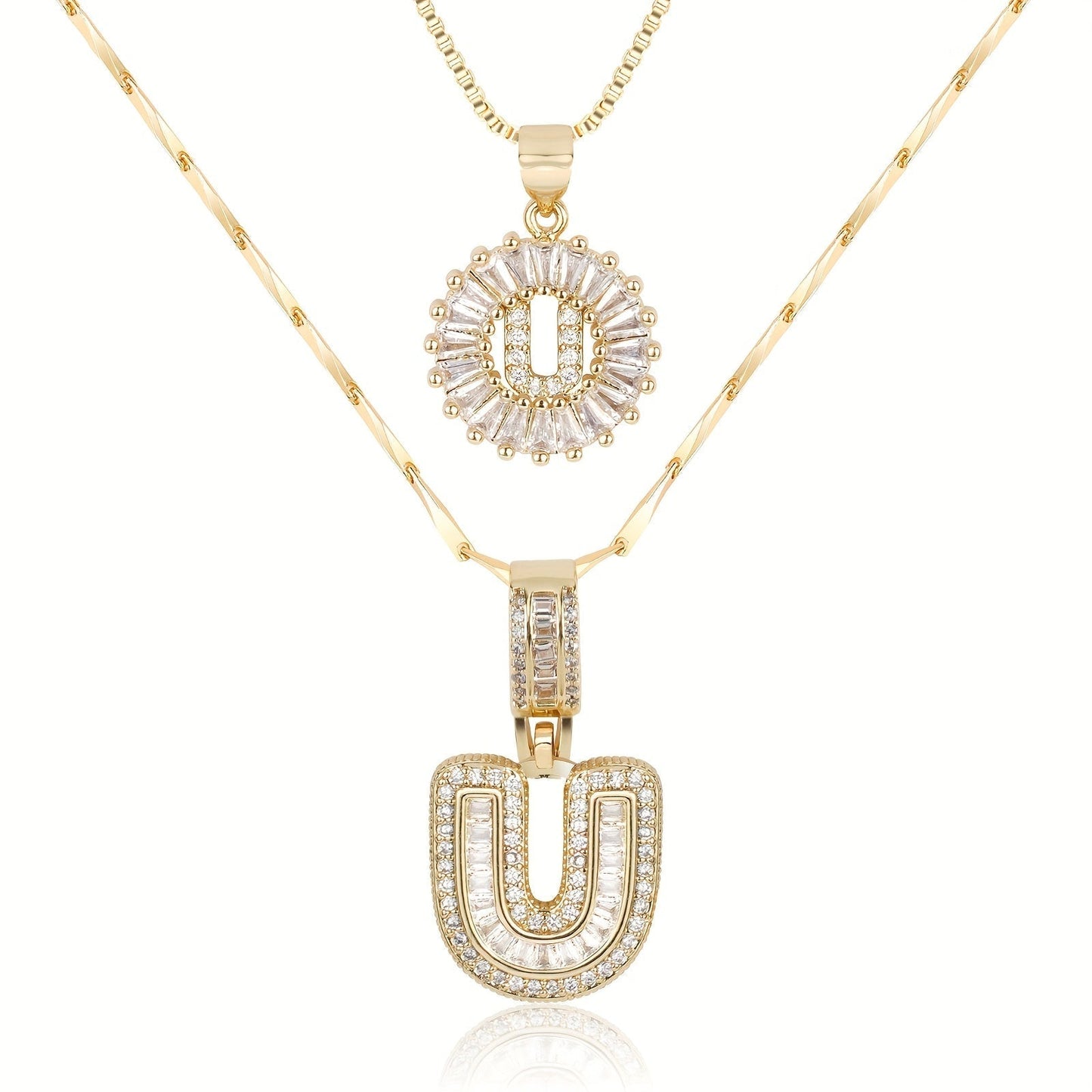 14k Gold-Plated Layered Necklace Set with Diamond Initial Pendants – Elegant Jewelry for Personal Style - Velora