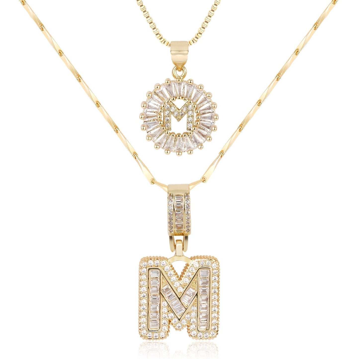14k Gold-Plated Layered Necklace Set with Diamond Initial Pendants – Elegant Jewelry for Personal Style - Velora