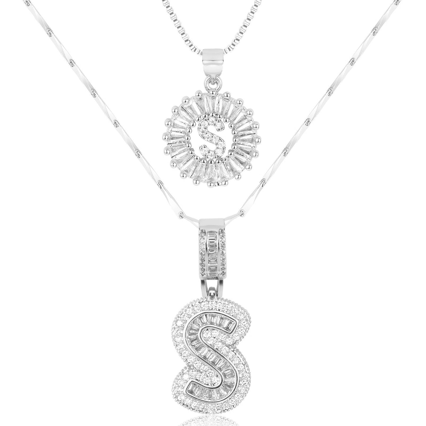 14k Gold-Plated Layered Necklace Set with Diamond Initial Pendants – Elegant Jewelry for Personal Style - Velora