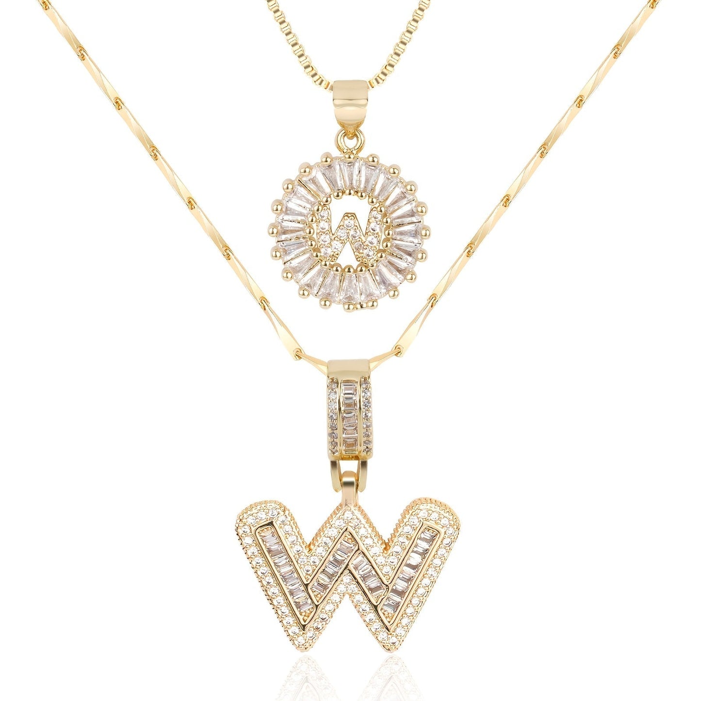 14k Gold-Plated Layered Necklace Set with Diamond Initial Pendants – Elegant Jewelry for Personal Style - Velora