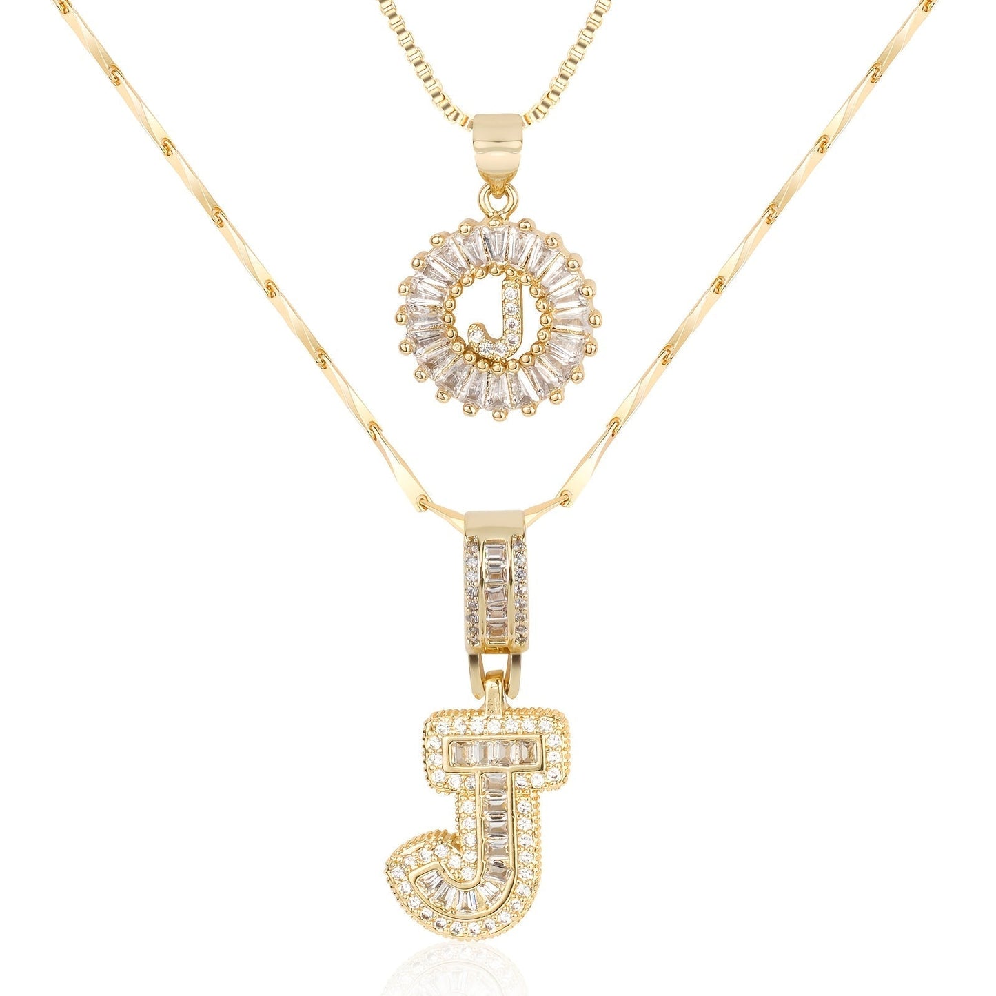 14k Gold-Plated Layered Necklace Set with Diamond Initial Pendants – Elegant Jewelry for Personal Style - Velora