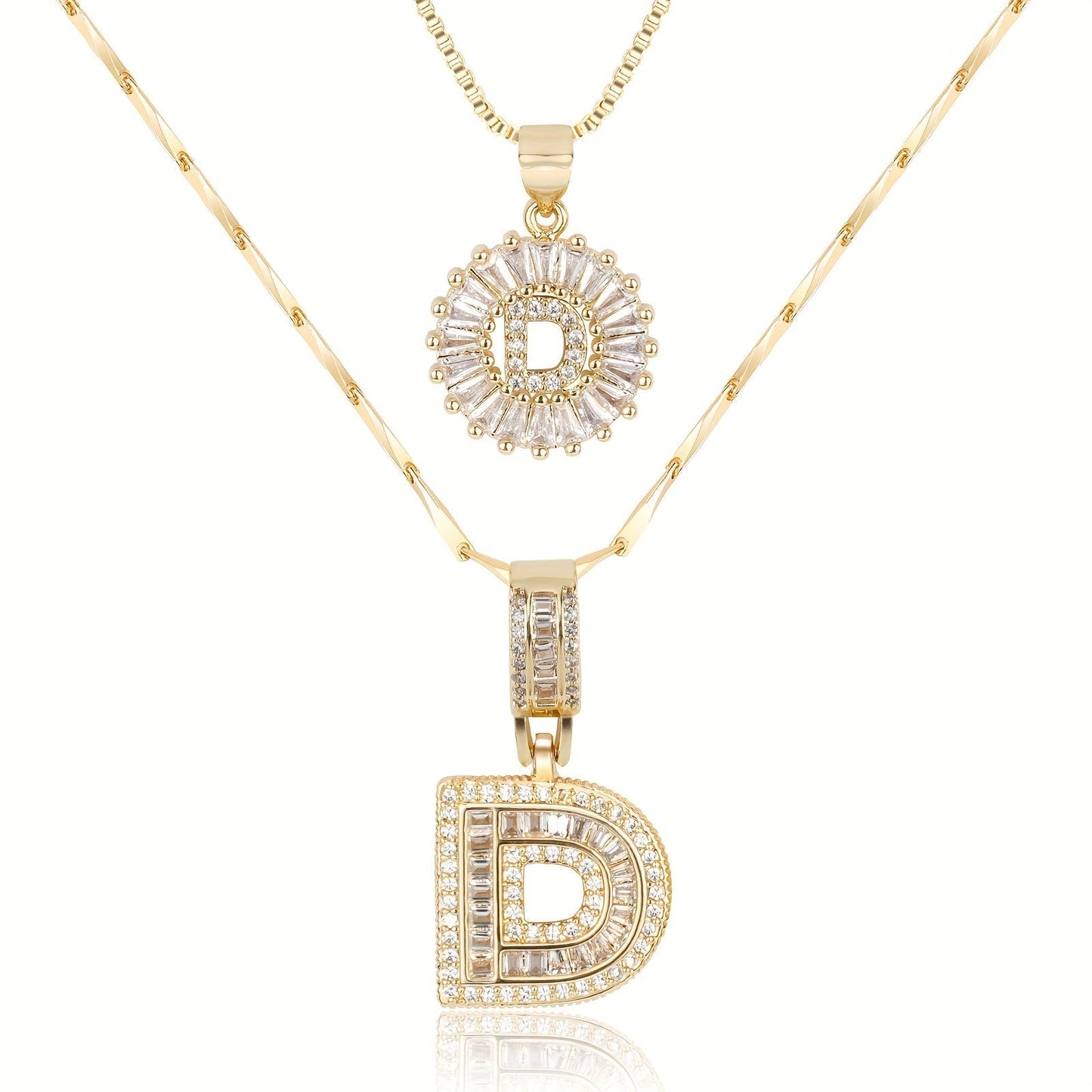 14k Gold-Plated Layered Necklace Set with Diamond Initial Pendants – Elegant Jewelry for Personal Style - Velora
