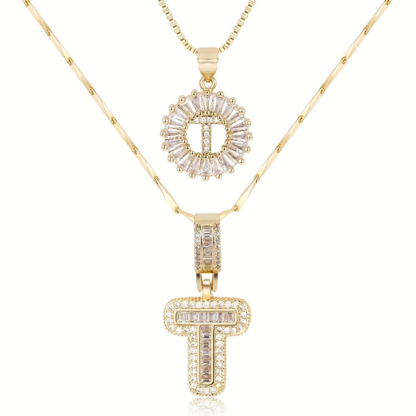 14k Gold-Plated Layered Necklace Set with Diamond Initial Pendants – Elegant Jewelry for Personal Style - Velora