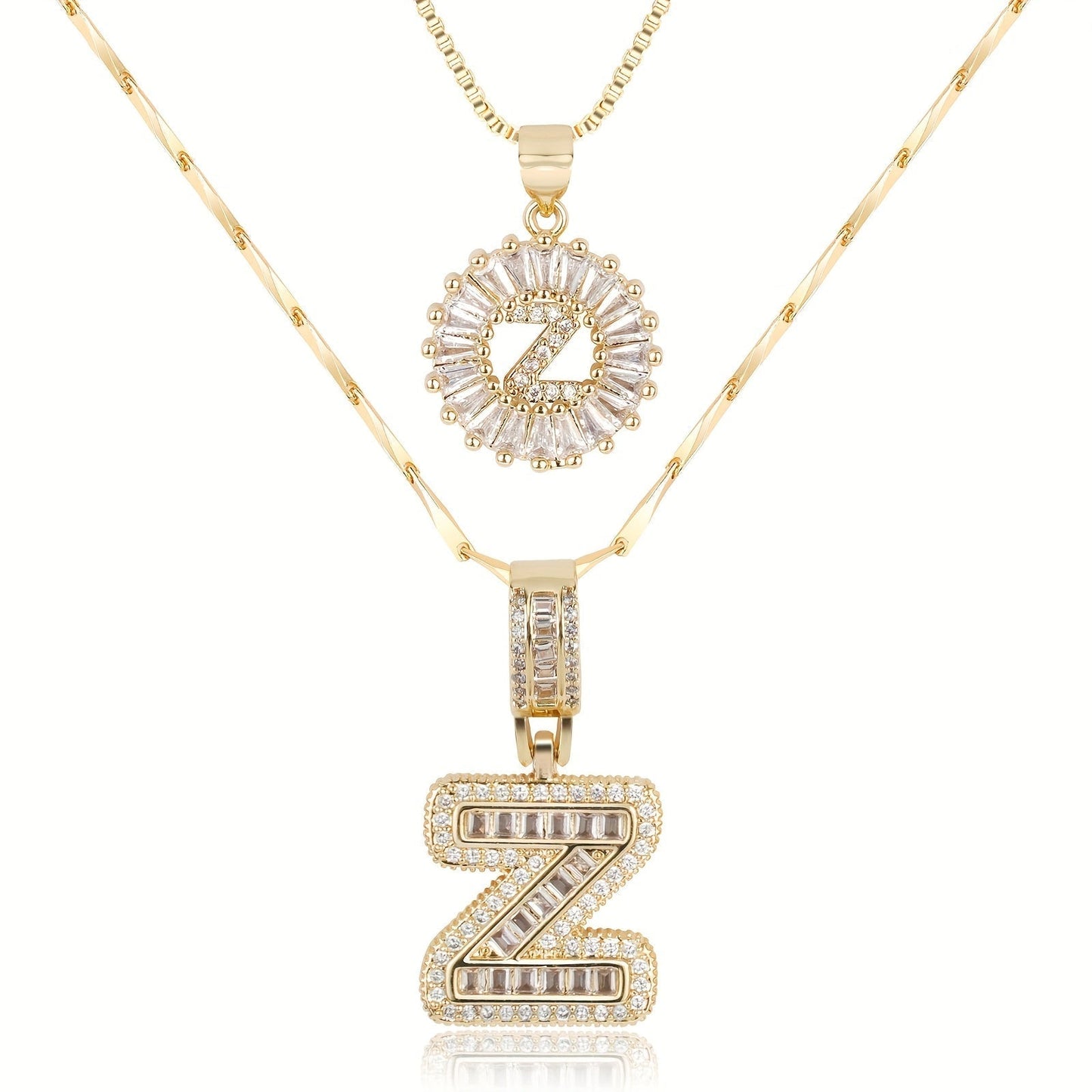 14k Gold-Plated Layered Necklace Set with Diamond Initial Pendants – Elegant Jewelry for Personal Style - Velora