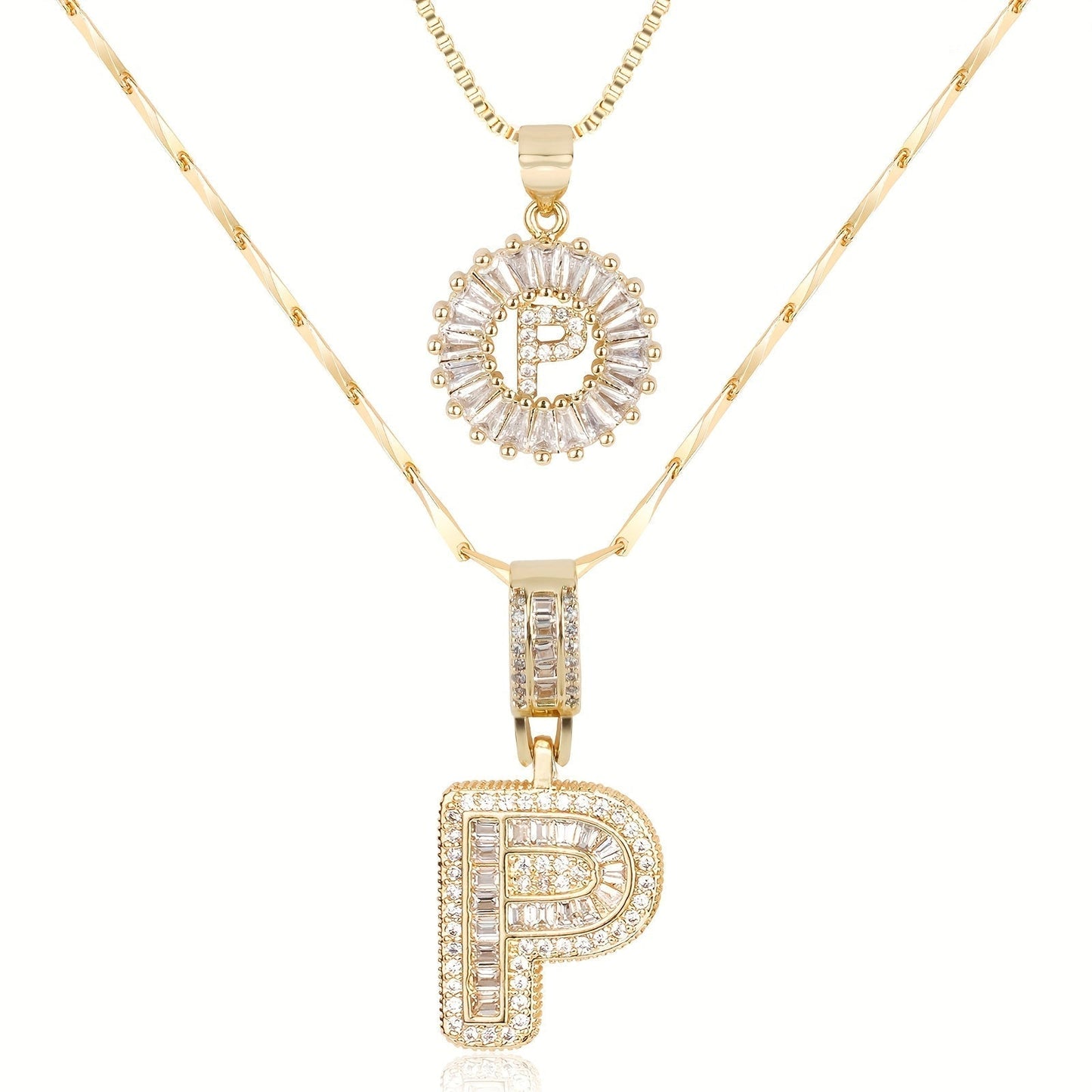 14k Gold-Plated Layered Necklace Set with Diamond Initial Pendants – Elegant Jewelry for Personal Style - Velora