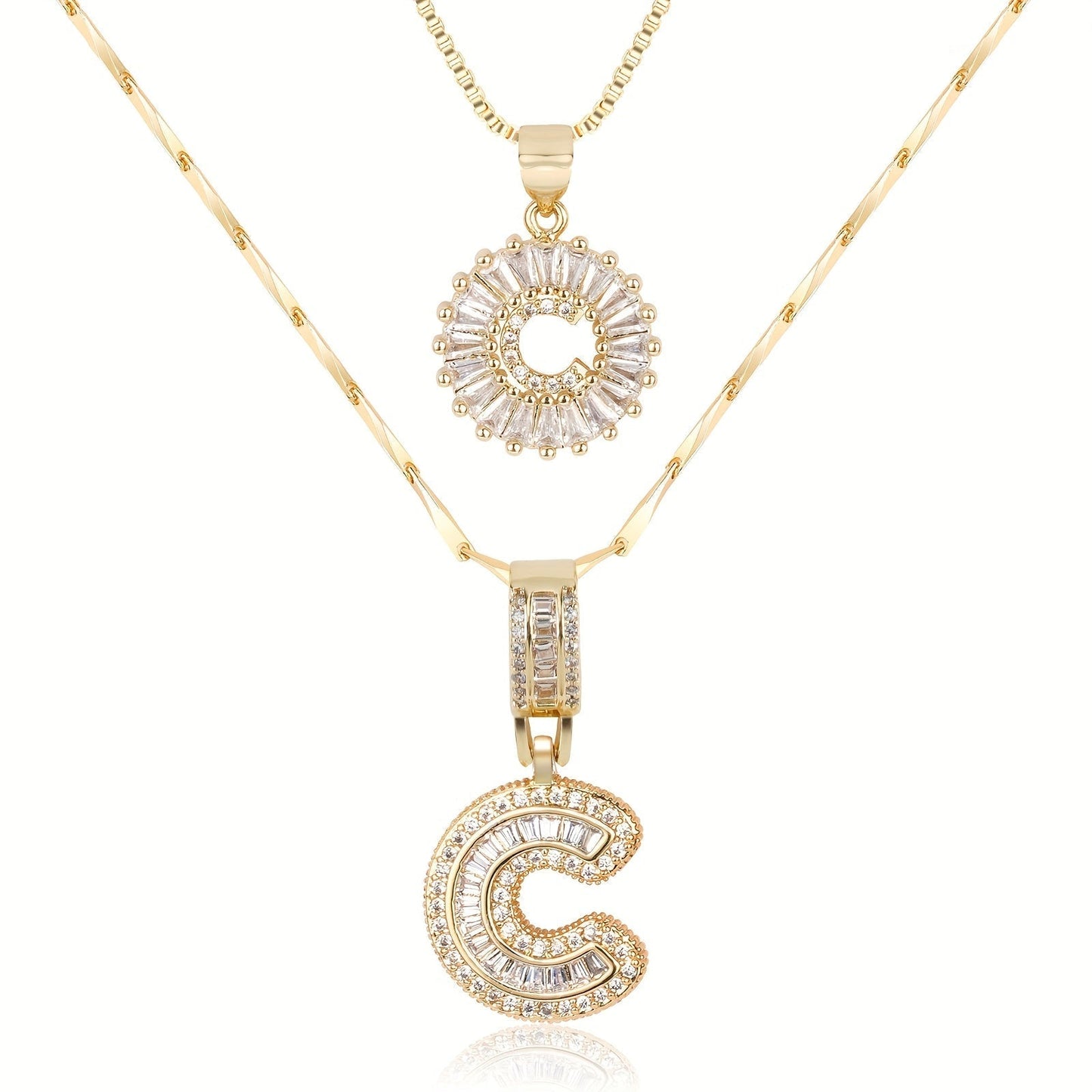 14k Gold-Plated Layered Necklace Set with Diamond Initial Pendants – Elegant Jewelry for Personal Style - Velora