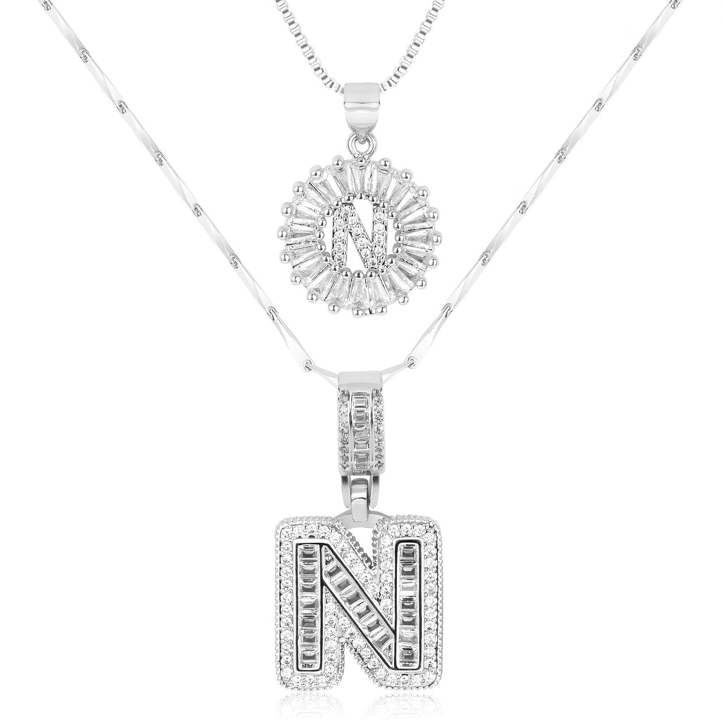 14k Gold-Plated Layered Necklace Set with Diamond Initial Pendants – Elegant Jewelry for Personal Style - Velora