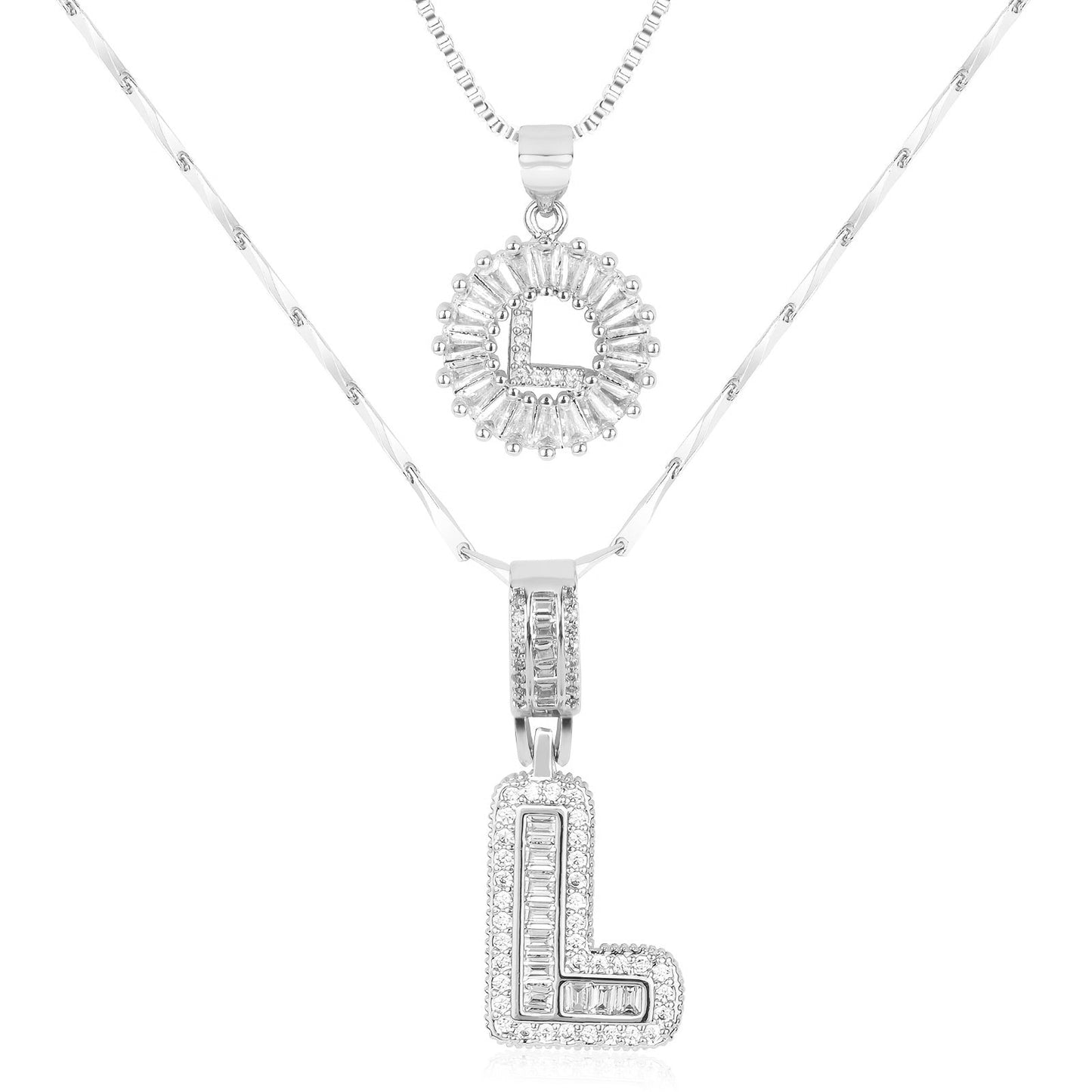 14k Gold-Plated Layered Necklace Set with Diamond Initial Pendants – Elegant Jewelry for Personal Style - Velora