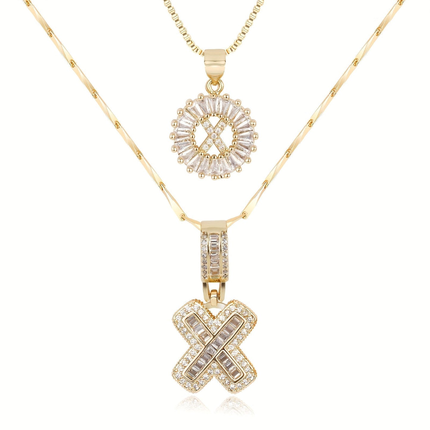 14k Gold-Plated Layered Necklace Set with Diamond Initial Pendants – Elegant Jewelry for Personal Style - Velora