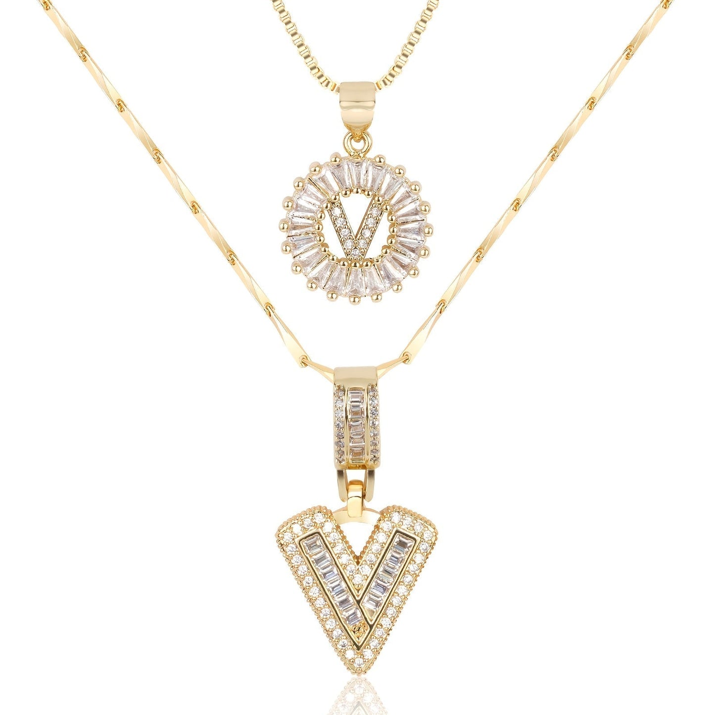 14k Gold-Plated Layered Necklace Set with Diamond Initial Pendants – Elegant Jewelry for Personal Style - Velora