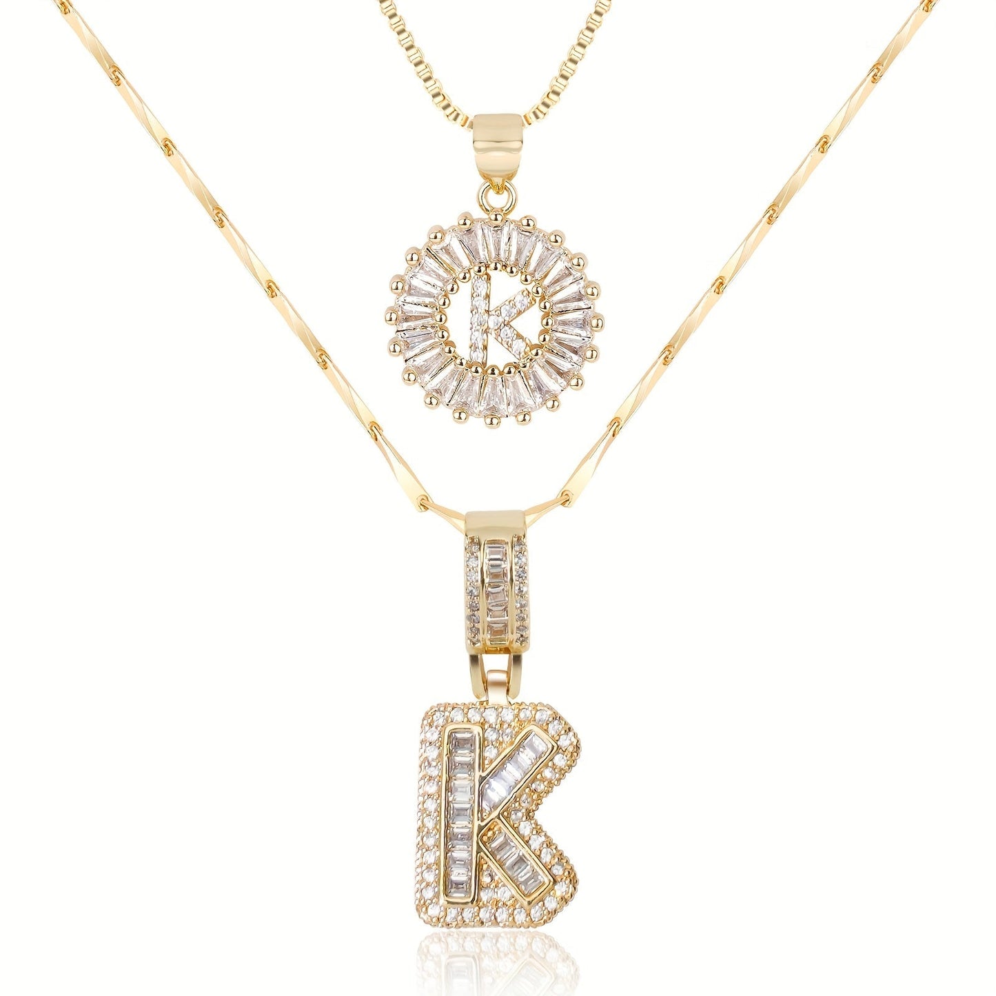 14k Gold-Plated Layered Necklace Set with Diamond Initial Pendants – Elegant Jewelry for Personal Style - Velora