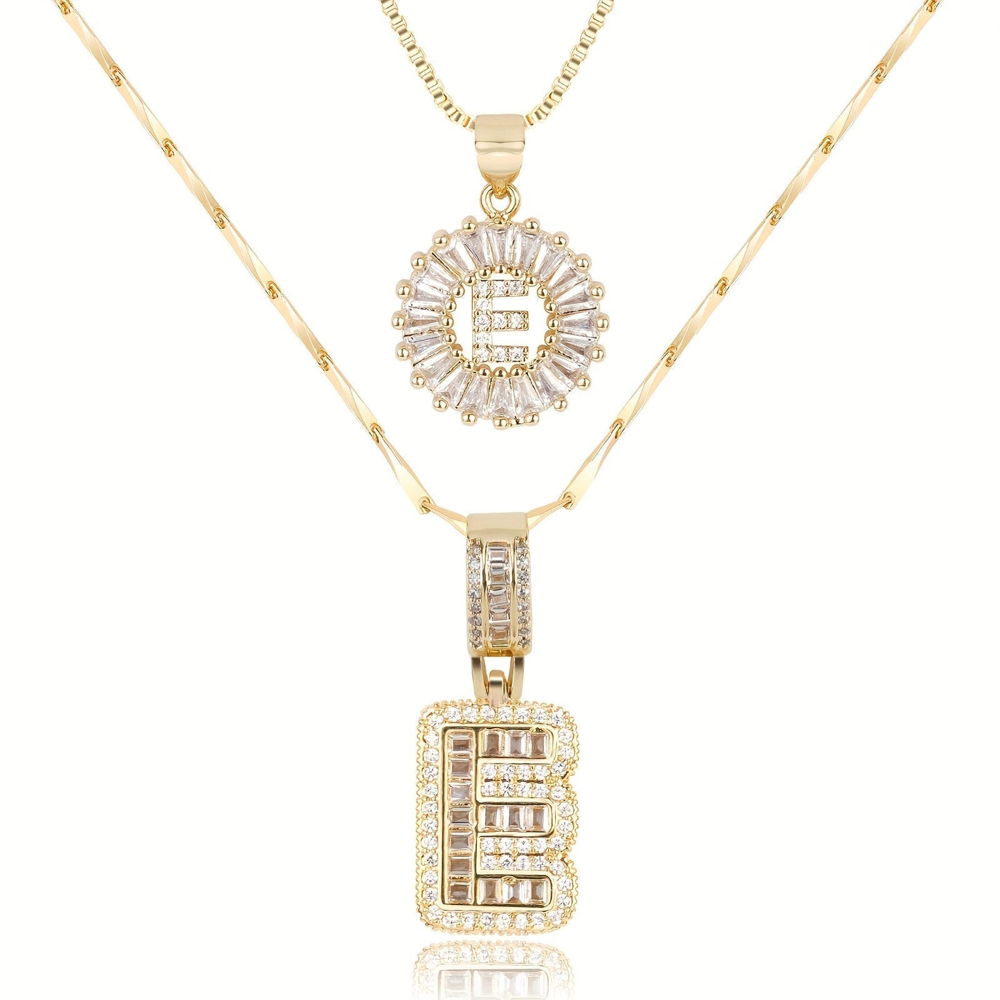 14k Gold-Plated Layered Necklace Set with Diamond Initial Pendants – Elegant Jewelry for Personal Style - Velora