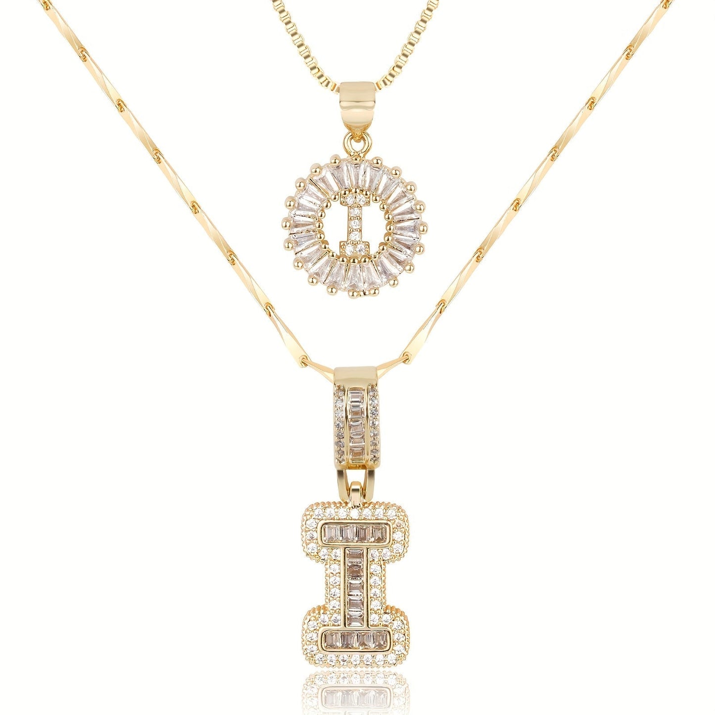 14k Gold-Plated Layered Necklace Set with Diamond Initial Pendants – Elegant Jewelry for Personal Style - Velora