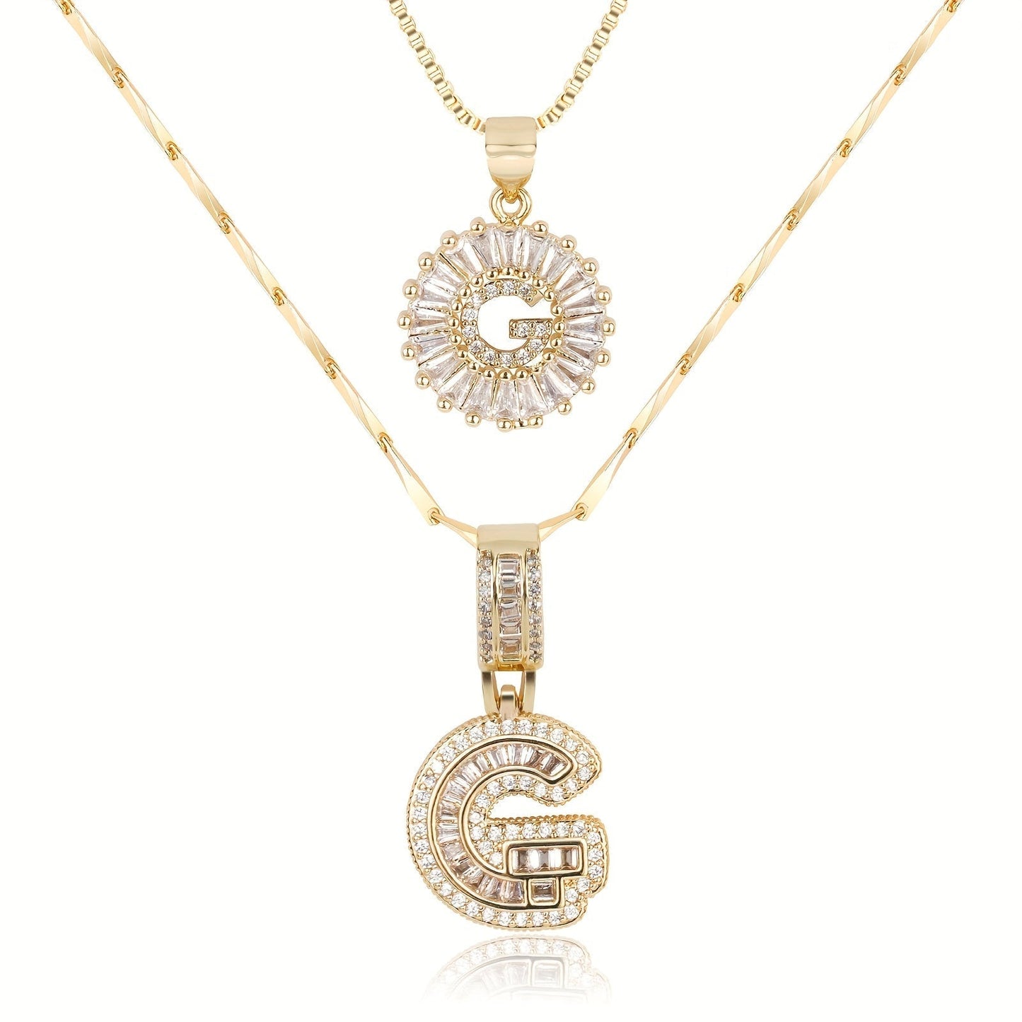 14k Gold-Plated Layered Necklace Set with Diamond Initial Pendants – Elegant Jewelry for Personal Style - Velora