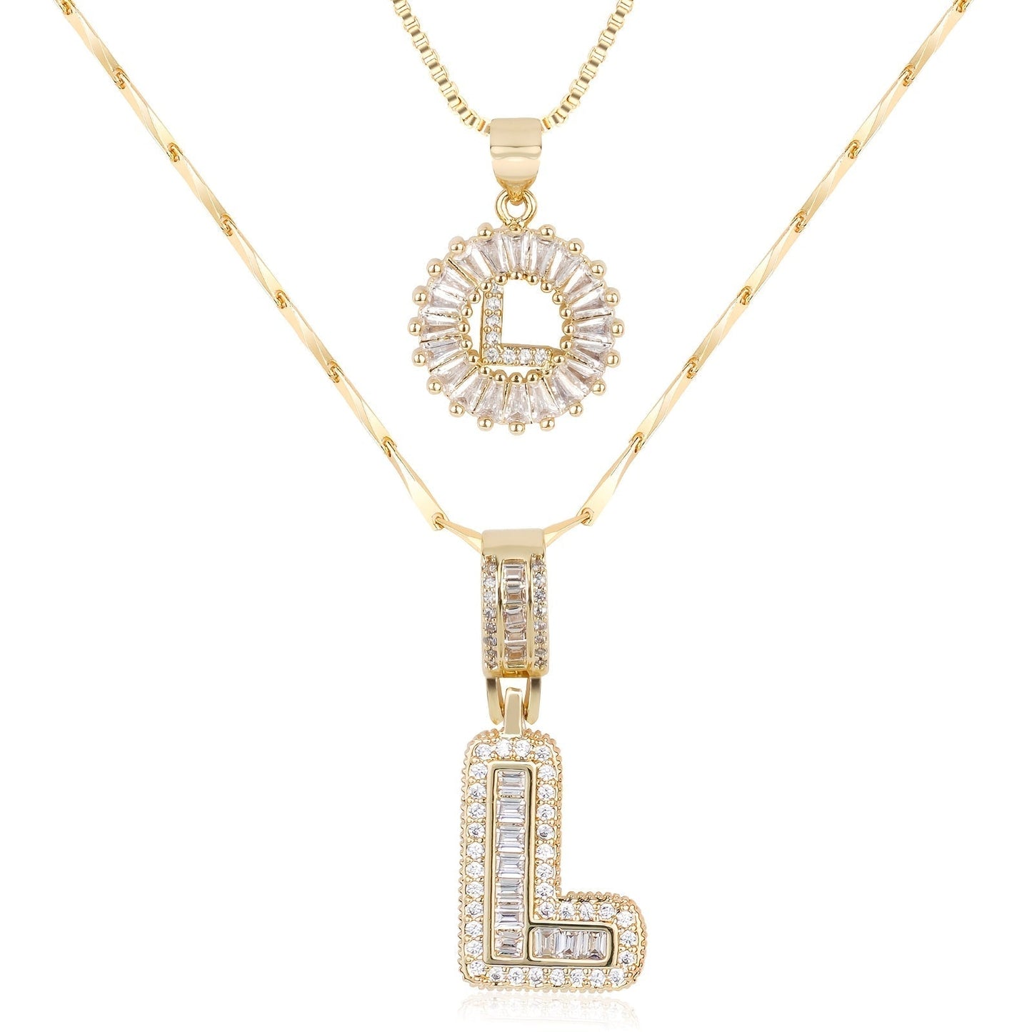 14k Gold-Plated Layered Necklace Set with Diamond Initial Pendants – Elegant Jewelry for Personal Style - Velora