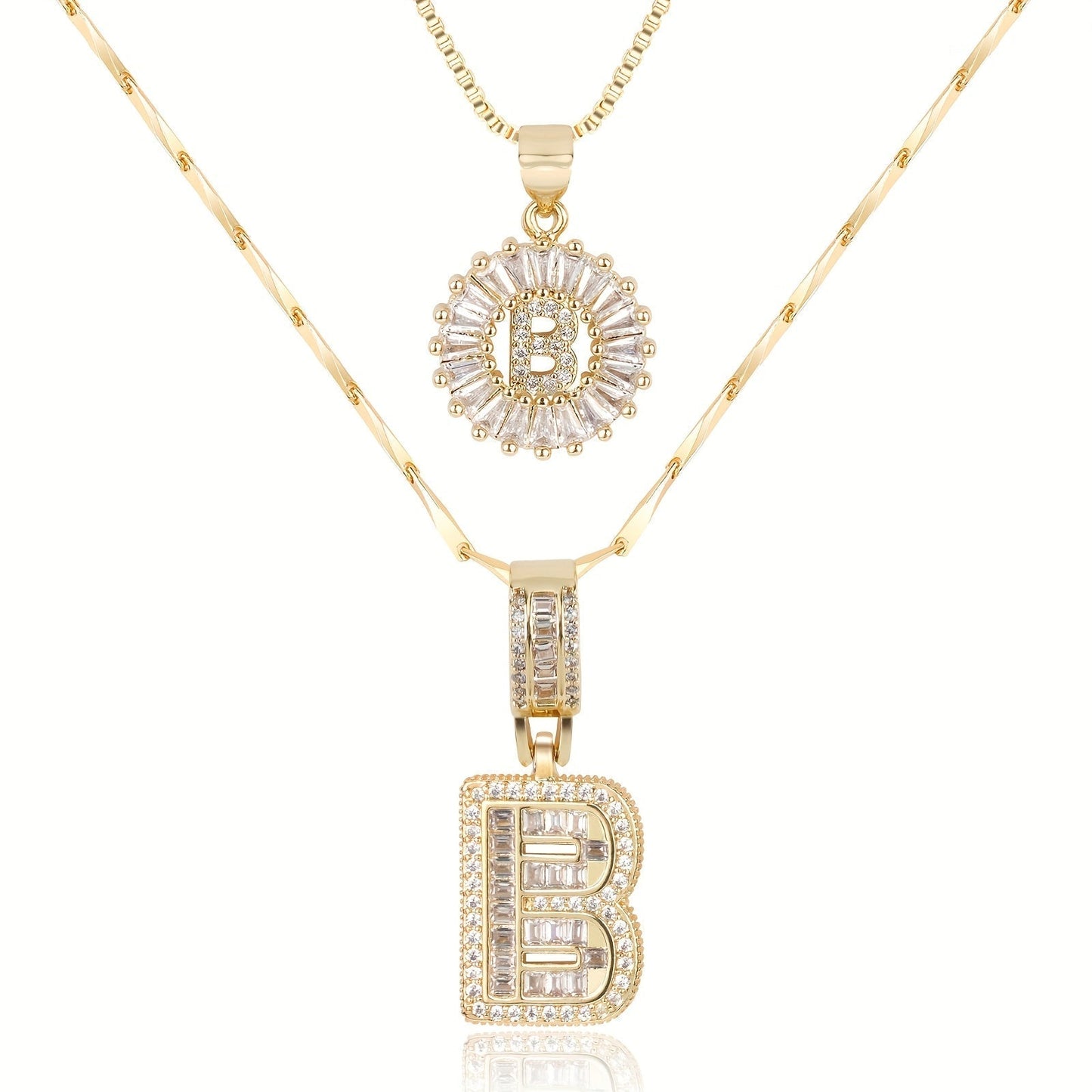 14k Gold-Plated Layered Necklace Set with Diamond Initial Pendants – Elegant Jewelry for Personal Style - Velora
