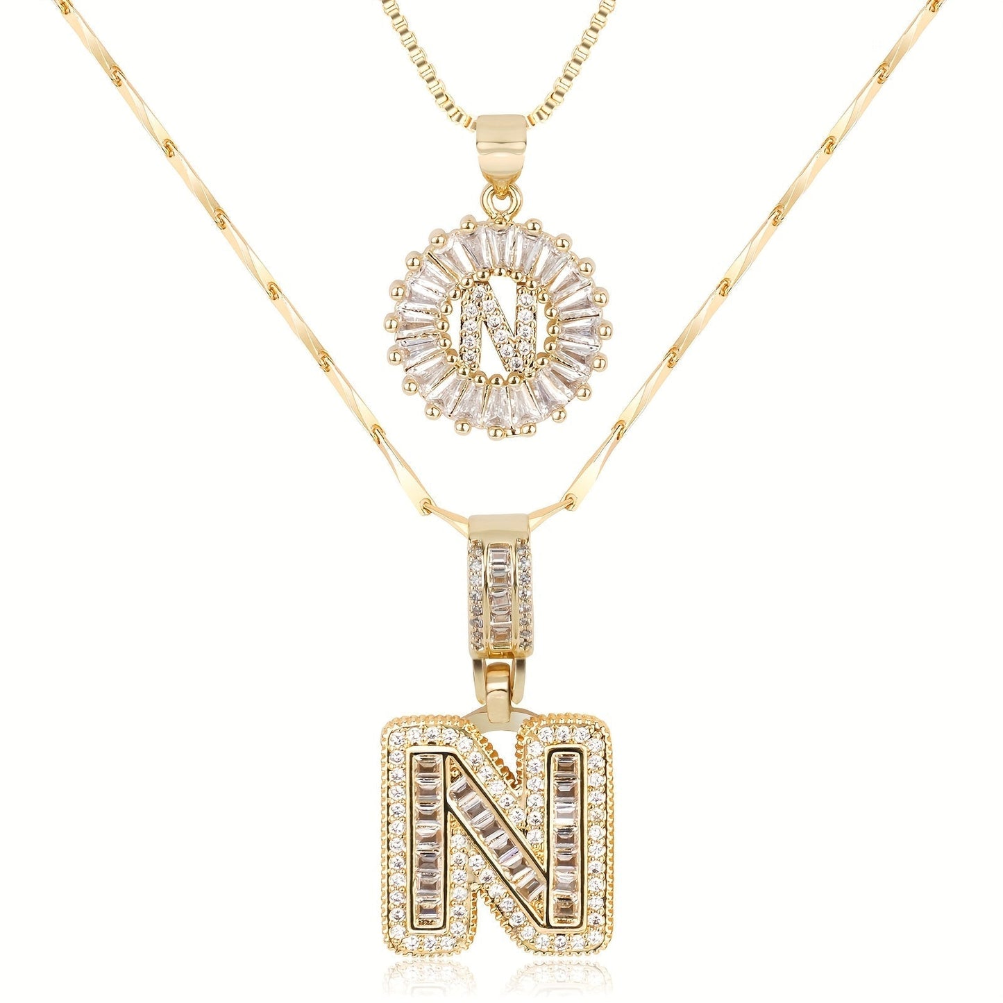 14k Gold-Plated Layered Necklace Set with Diamond Initial Pendants – Elegant Jewelry for Personal Style - Velora