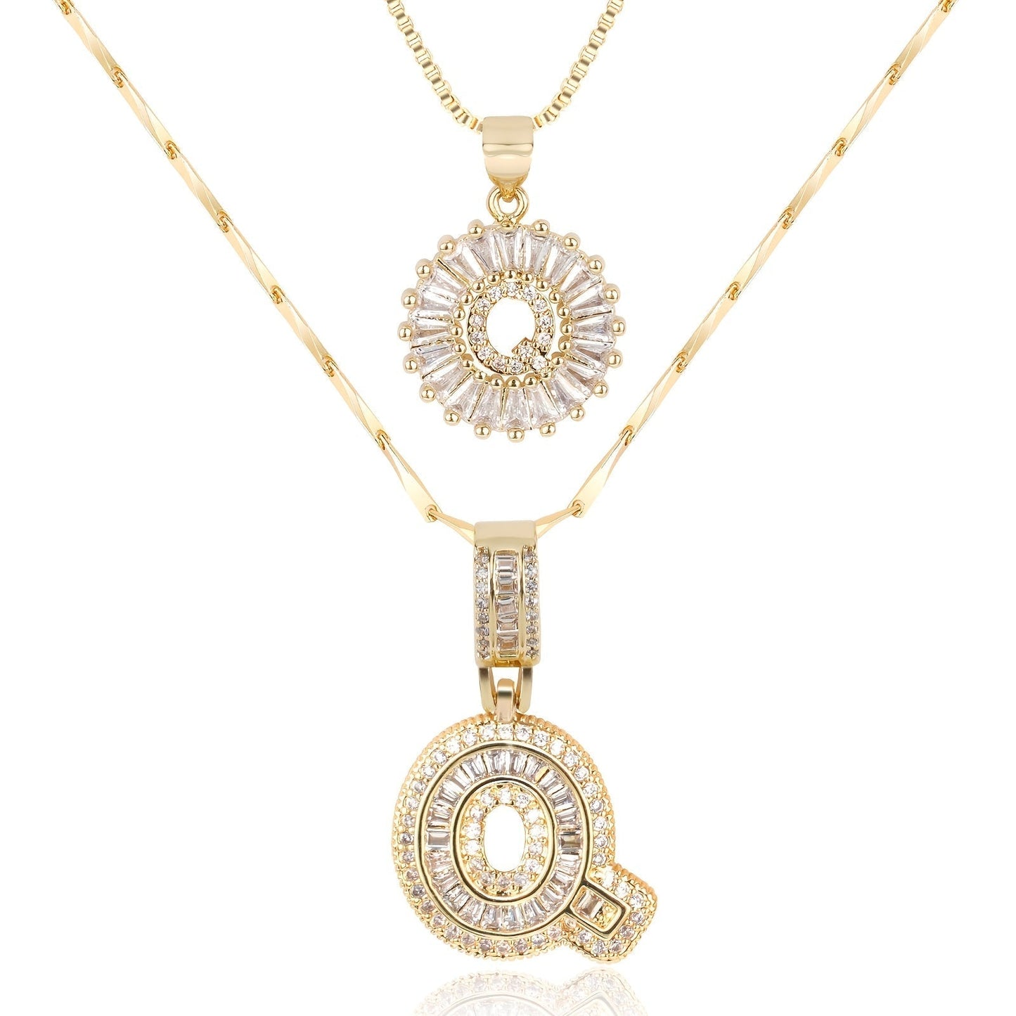 14k Gold-Plated Layered Necklace Set with Diamond Initial Pendants – Elegant Jewelry for Personal Style - Velora