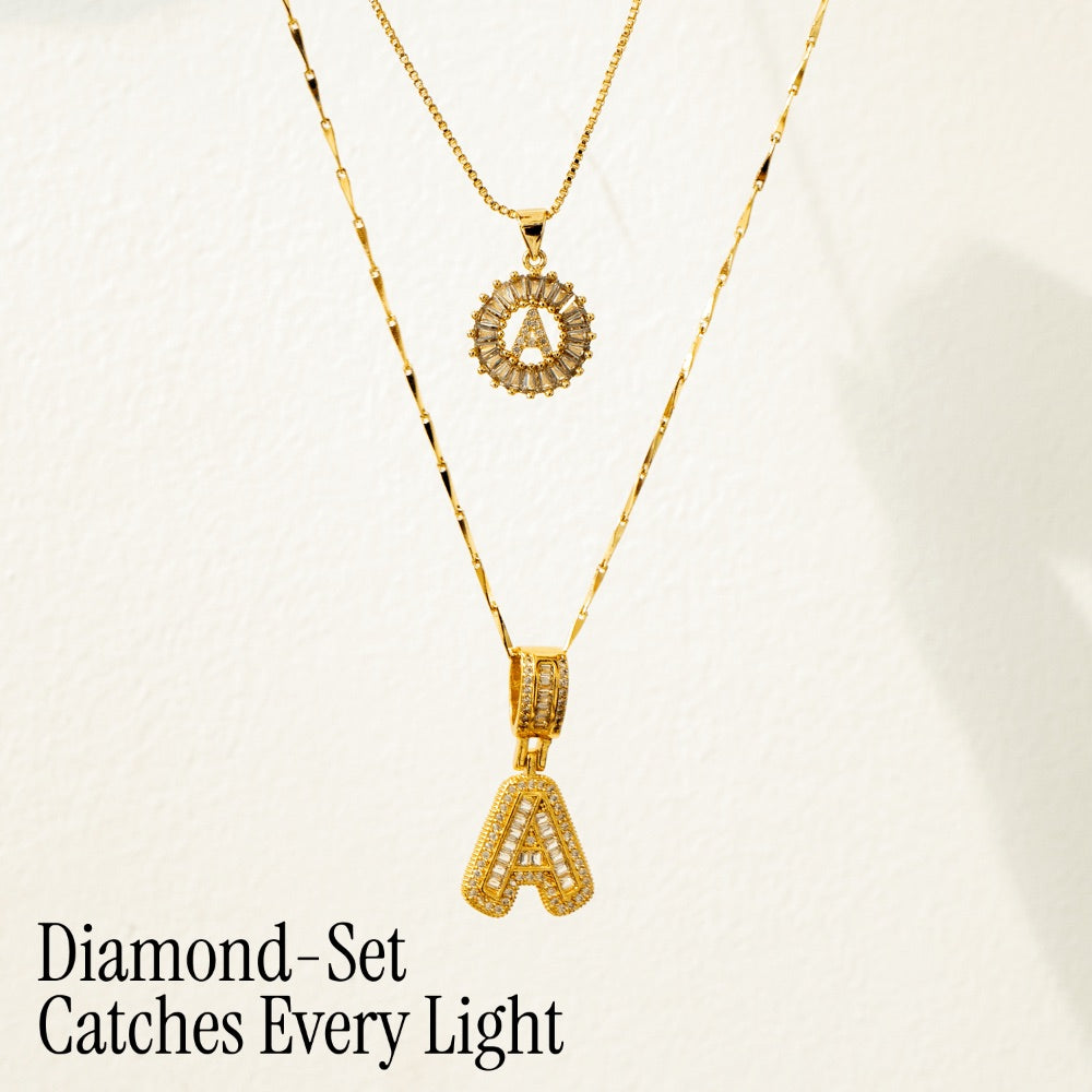 14k Gold-Plated Layered Necklace Set with Diamond Initial Pendants – Elegant Jewelry for Personal Style - Velora