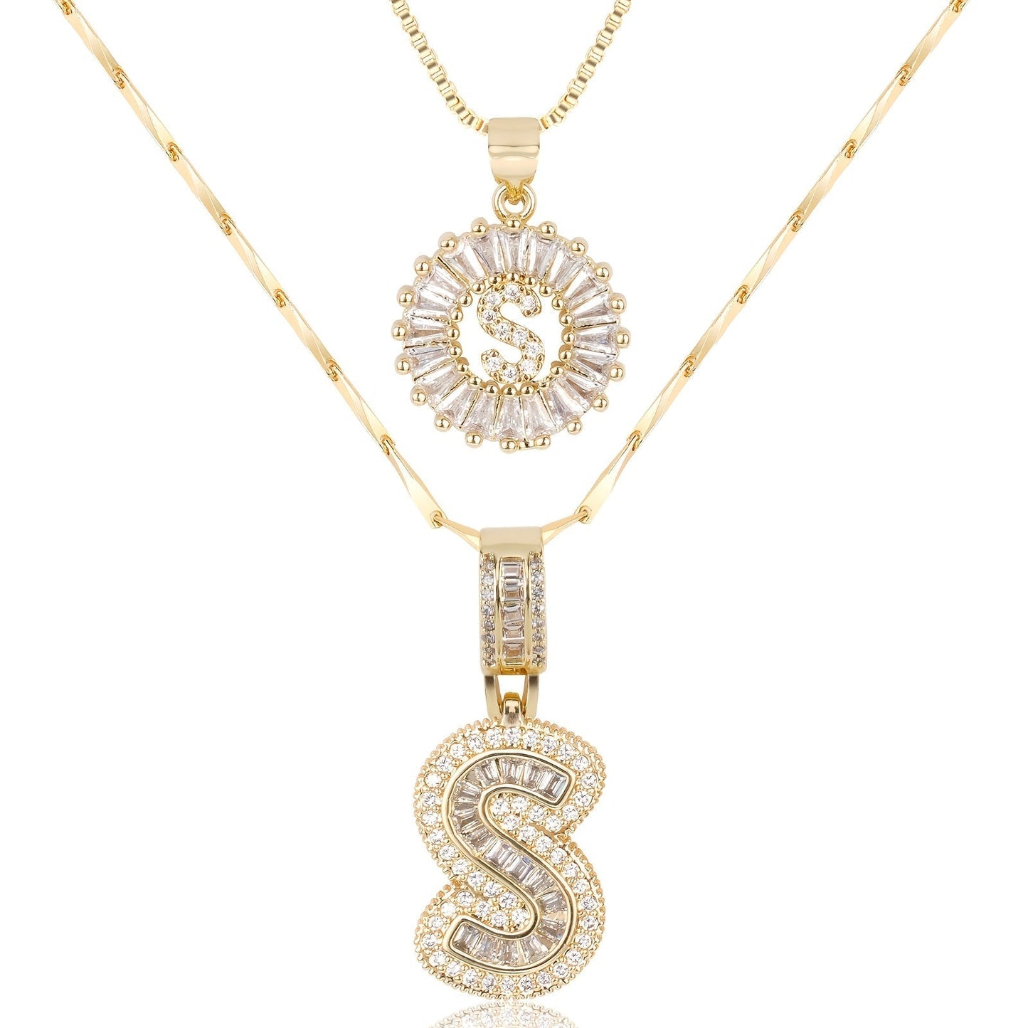 14k Gold-Plated Layered Necklace Set with Diamond Initial Pendants – Elegant Jewelry for Personal Style - Velora