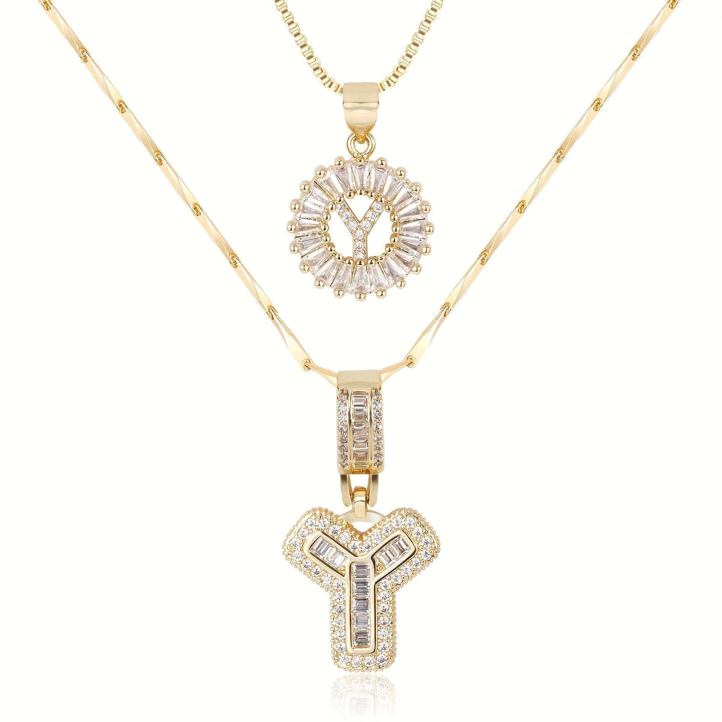 14k Gold-Plated Layered Necklace Set with Diamond Initial Pendants – Elegant Jewelry for Personal Style - Velora