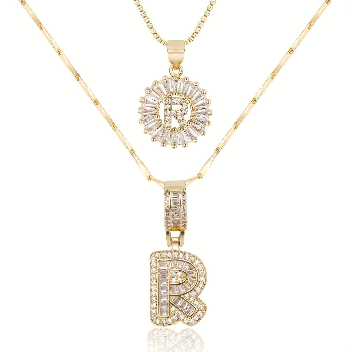 14k Gold-Plated Layered Necklace Set with Diamond Initial Pendants – Elegant Jewelry for Personal Style - Velora