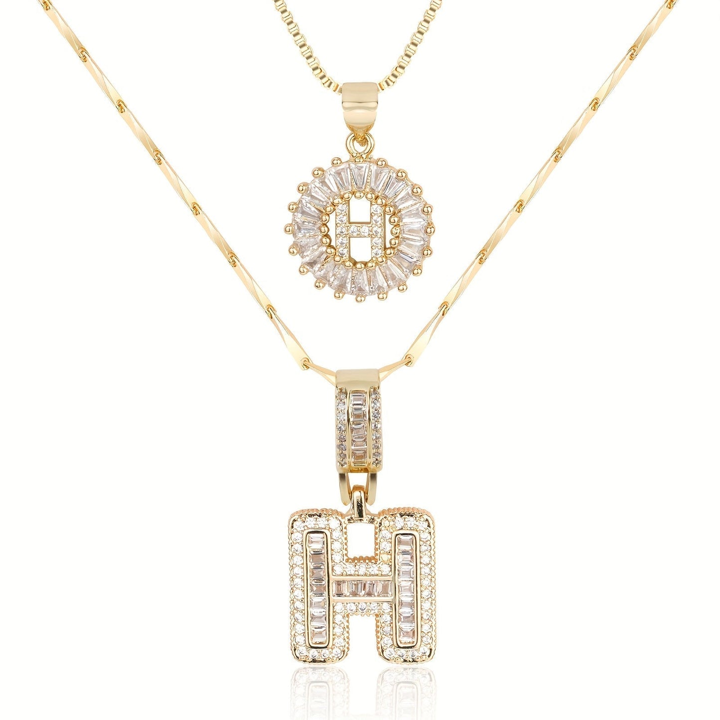 14k Gold-Plated Layered Necklace Set with Diamond Initial Pendants – Elegant Jewelry for Personal Style - Velora
