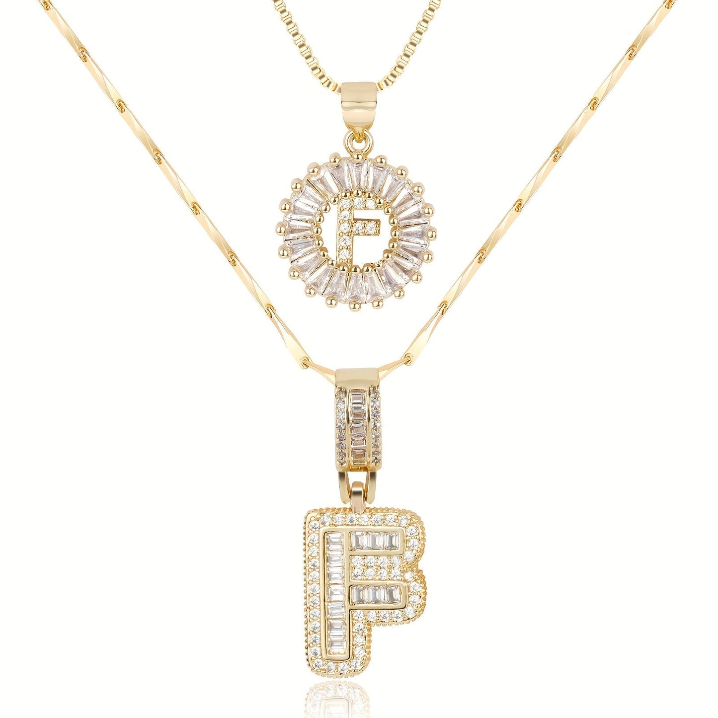 14k Gold-Plated Layered Necklace Set with Diamond Initial Pendants – Elegant Jewelry for Personal Style - Velora