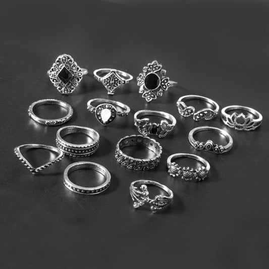 15 Piece Alloy Vintage Ring Set - Velora Luxury Fashion