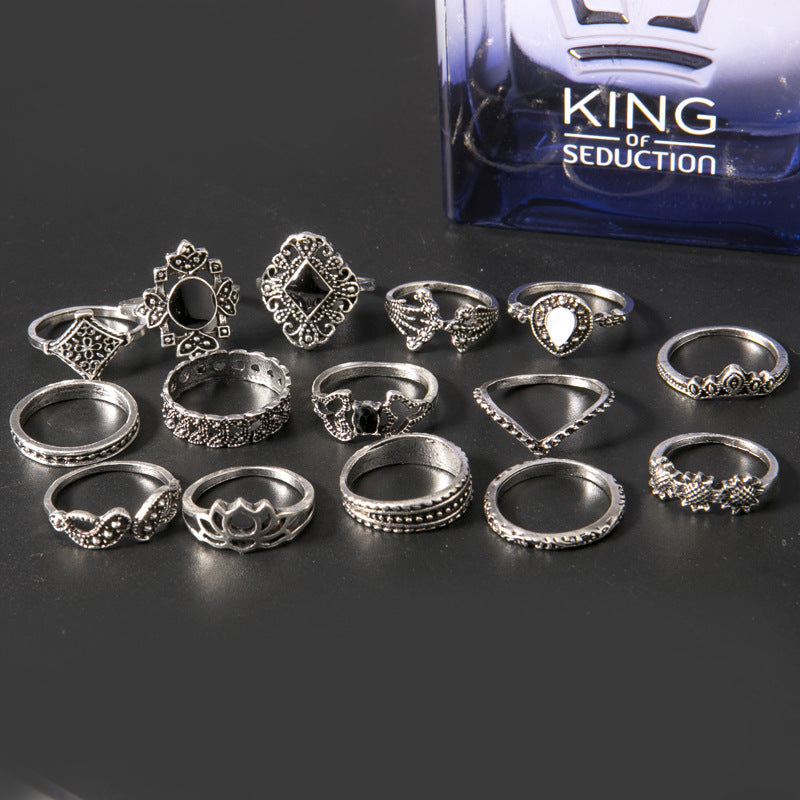 15 Piece Alloy Vintage Ring Set - Velora Luxury Fashion